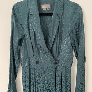 Anthropologie Emerald Teal Blue Long Sleeve Wrap Dress Size 6